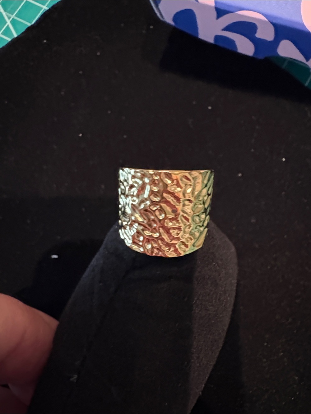 Plunder Adjustable Gold Hammered Textured Open Band Ring